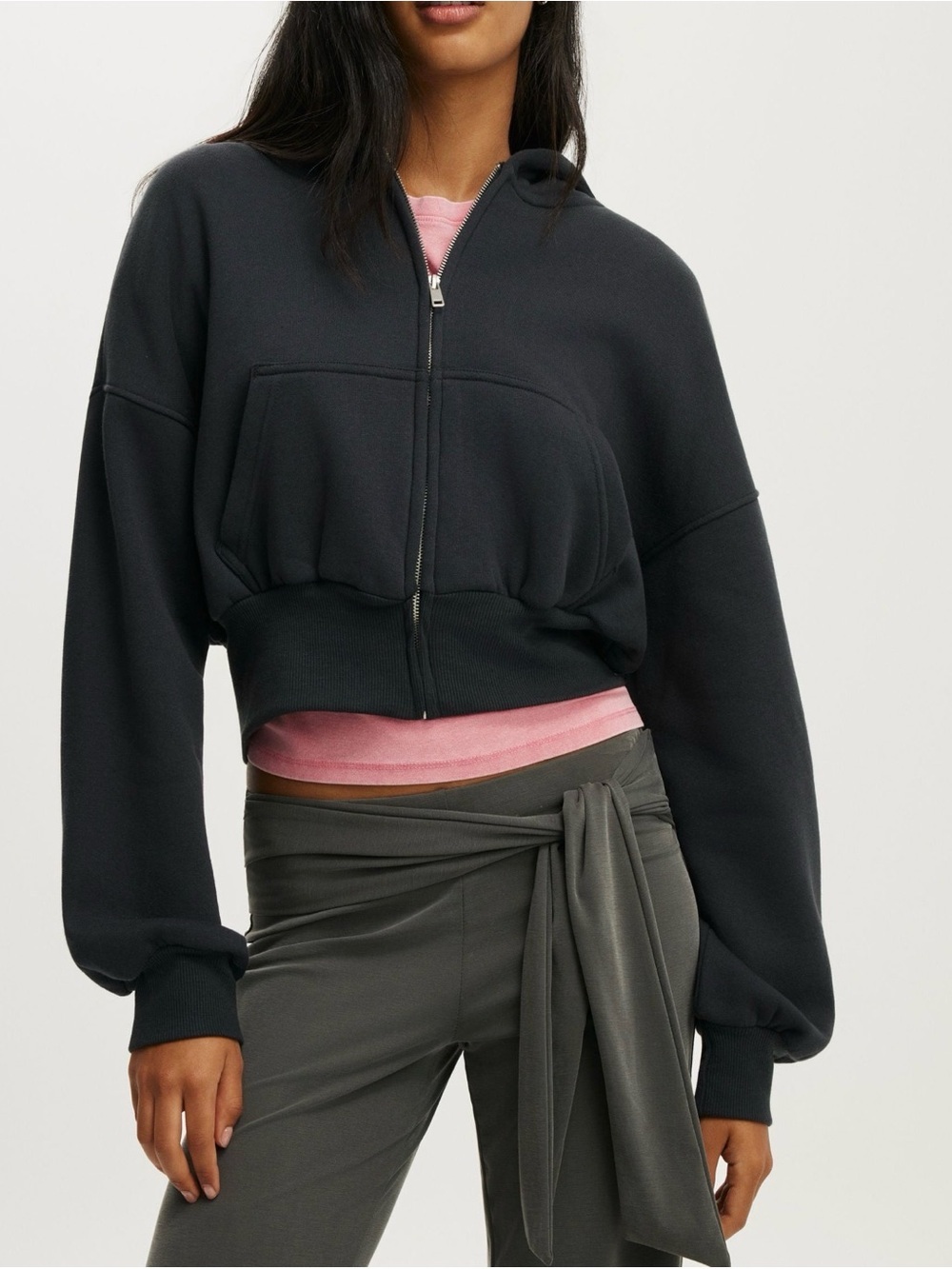 Cotton On Slouchy Zip Through Hoodie Black Medium NWT